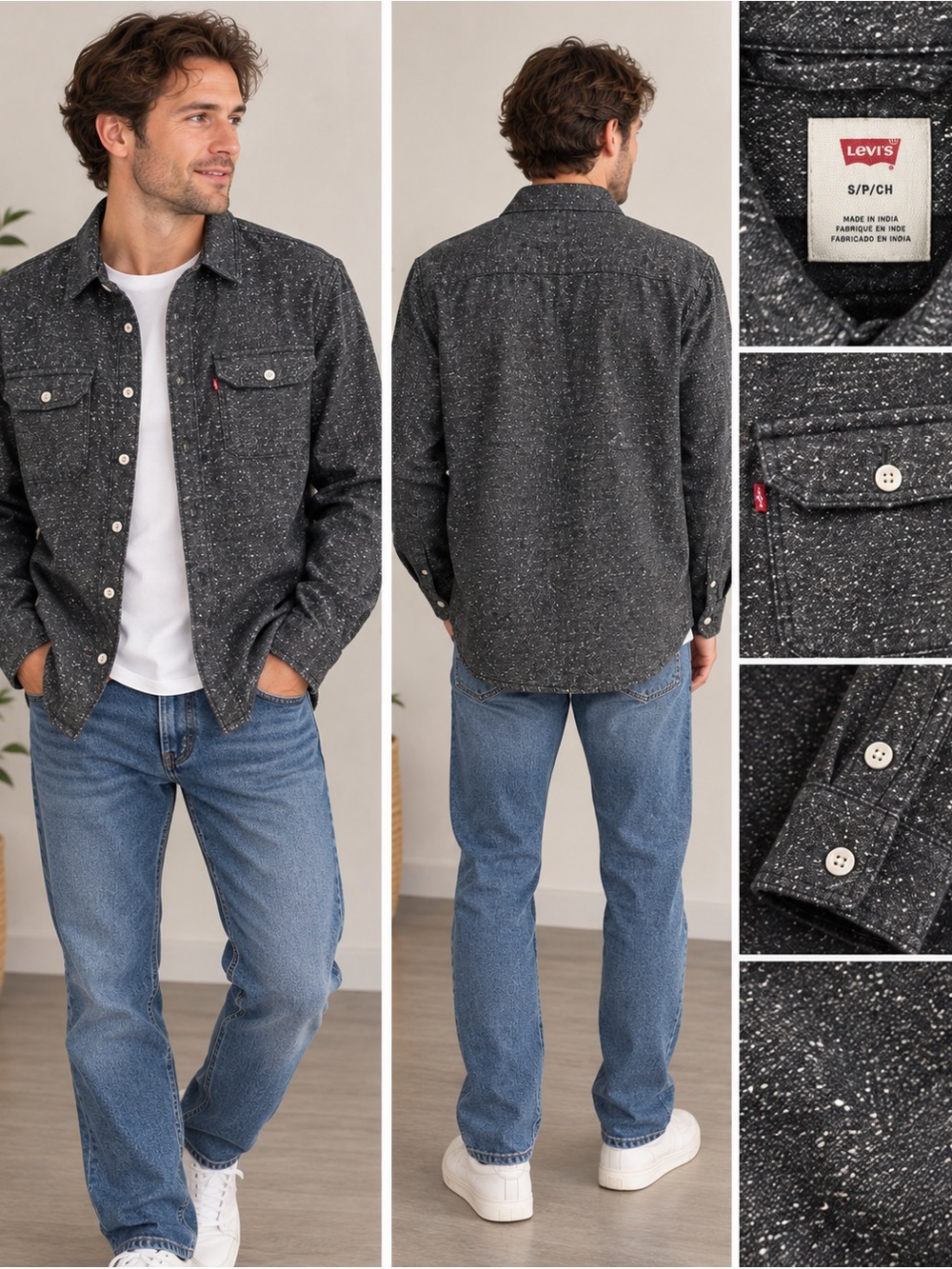 Levi's Black Speckled Button-Front Shirt Jacket